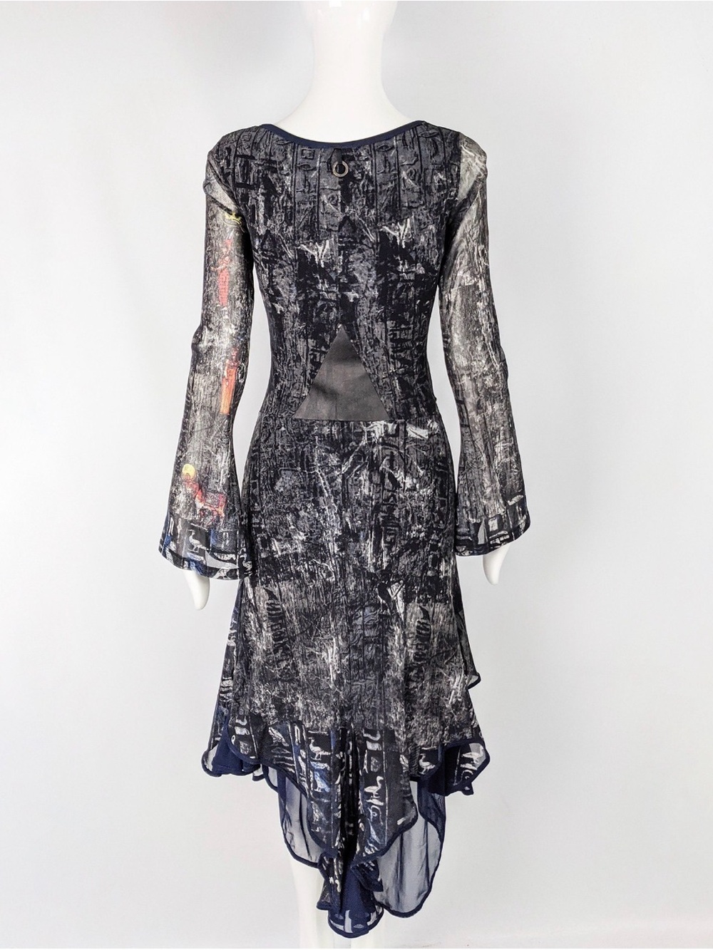 Save the Queen! Italian Mesh Dress Egyptian Hieroglyphic Print Asymmetrical Hem - Picture 7 of 11